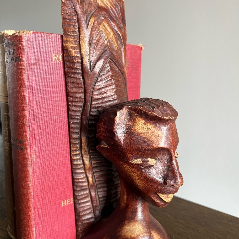 Vintage Hand Carved Wooden Tribal Heads Bookend Igorot Islander Ethnic Art‎ Deco - Picture 12 of 13